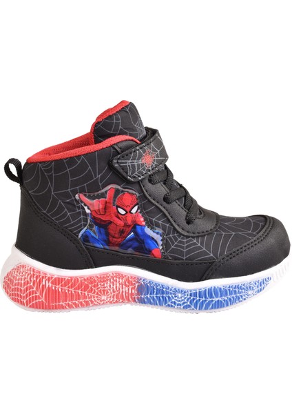 Spiderman Erkek Çocuk Işıklı Siyah & Lacivert Kaymaz Taban Içi Polarlı Spor Ayakkabı / Hafif Spor Bot