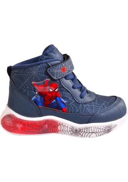 Spiderman Erkek Çocuk Işıklı Siyah & Lacivert Kaymaz Taban Içi Polarlı Spor Ayakkabı / Hafif Spor Bot
