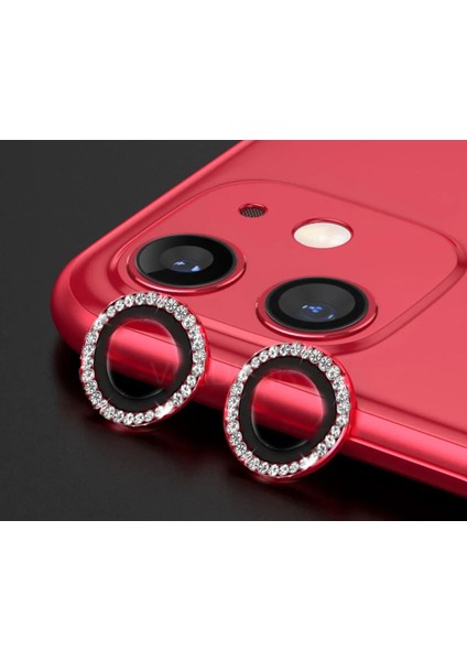 Apple iPhone 11 / 12 ve 12MINI Için Kamera Koruyucu Taşlı ve Metal Lens Koruyucu Siyah