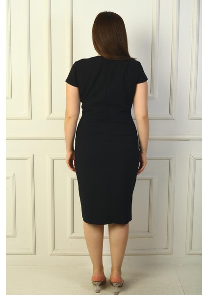 Kadın Kruvaze Yaka Yarım Ay Kollu Taş Detaylı Önü Yırtmaçlı B.b. Elbise fırsatları