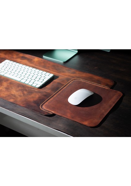 Kişiye İsme Özel Hakiki Deri Masa Mat Deri Oyuncu Mouse Pad | Yazı Masası Altlığı Sümen 35X70 cm