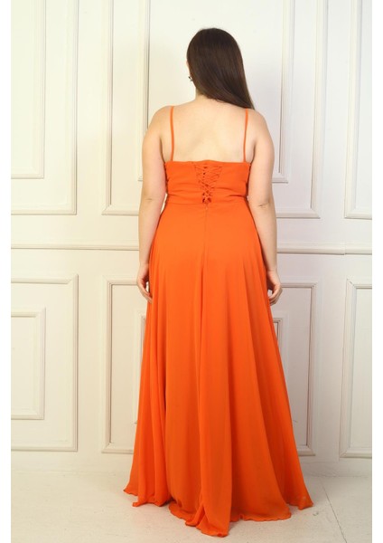 Kadın Ip Askılı Önü Drapeli Astarlı Büyük Beden Uzun Şifon Elbise fırsatları