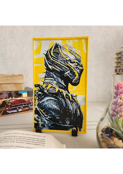 Altındal Home Black Panther Kabartmalı 3D Renkli Tablo + Stand  Dekor Dekorasyon