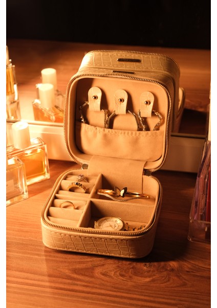 Taskutu Mini Takı Kutusu -Mücevhe Kutusu -Seyahat Için-Bej Renk fiyatları