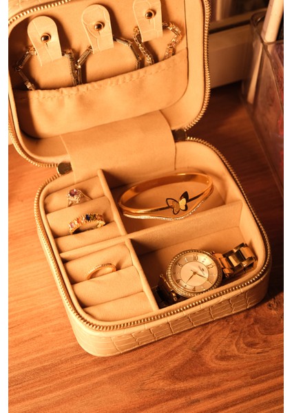 Taskutu Mini Takı Kutusu -Mücevhe Kutusu -Seyahat Için-Bej Renk modelleri