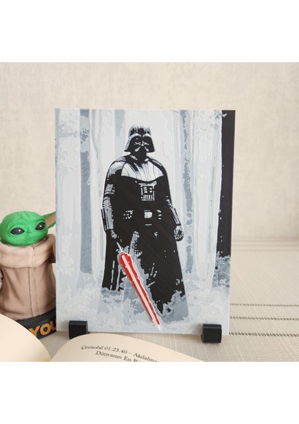 Kırmızı Işın Kılıcıyla Darth Vader Tablosu Kabartmalı 3D Renkli Tablo + Stand Dekor Dekorasyon