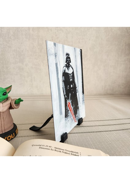 Kırmızı Işın Kılıcıyla Darth Vader Tablosu Kabartmalı 3D Renkli Tablo + Stand Dekor Dekorasyon