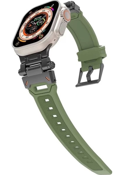 Apple Watch 46MM 10. Seri Kordon, Metal Başlıklı Silikon Kordon KRD-108