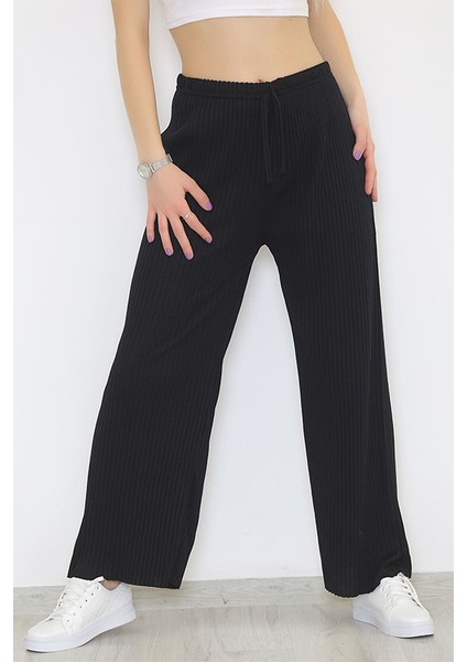 Yüksek Bel Yumuşacık Fitilli Beli Lastikli Günlük Rahat Kadın Pijama Siyah fiyatları