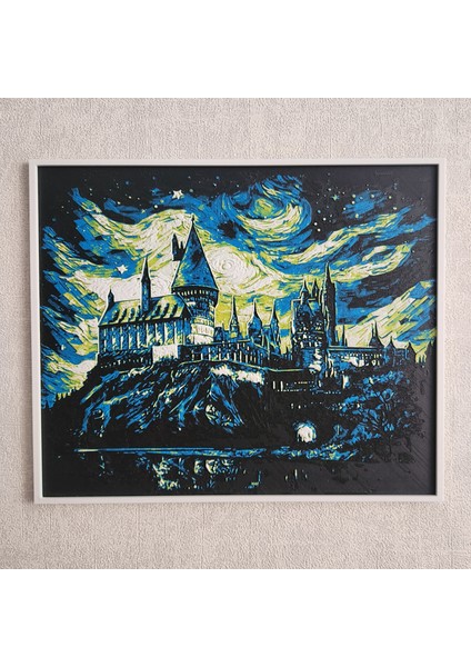 Altındal Home Hogwarts & Yıldızlı Gece: Van Gogh Temalı Kabartmalı 3D Renkli Tablo + Stand  Dekor Dekorasyon