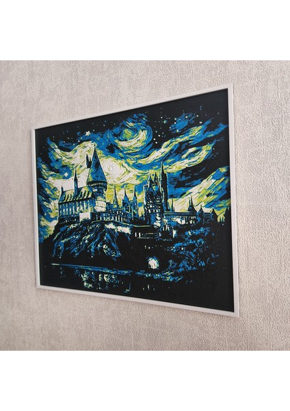 Altındal Home Hogwarts & Yıldızlı Gece: Van Gogh Temalı Kabartmalı 3D Renkli Tablo + Stand  Dekor Dekorasyon