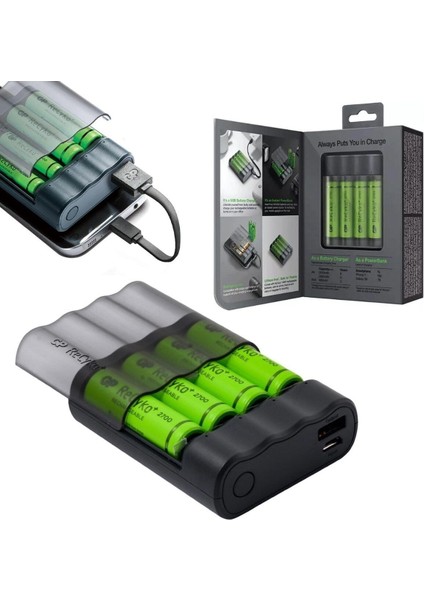 Pil Şarj Aleti Aa/aaa 4xaa 2600MAH 2700 Serıes+Powerbank Gp X411 (Pil Dahil)