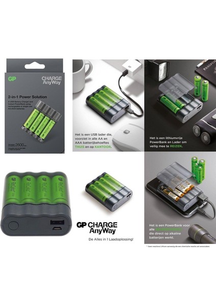 Pil Şarj Aleti Aa/aaa 4xaa 2600MAH 2700 Serıes+Powerbank Gp X411 (Pil Dahil)