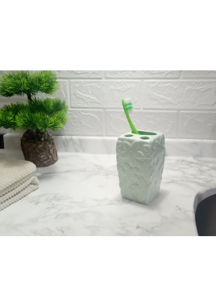 Diş Fırçalık Çiçekli Mavi Model Banyo Aksesuarı