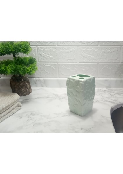 Diş Fırçalık Çiçekli Mavi Model Banyo Aksesuarı