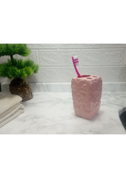 Diş Fırçalık Çiçekli Pembe Model Banyo Aksesuarı