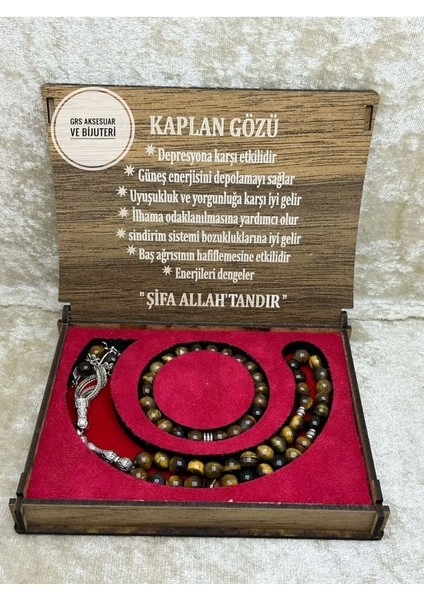 Doğaltaş Kaplan Gözü Kutulu Tesbih Bileklik Seti