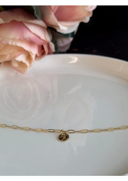 Oval Dövme Figürlü Ince Paperclip (Ataş) Model Zincir Çelik Halhal | Metoo Serisi