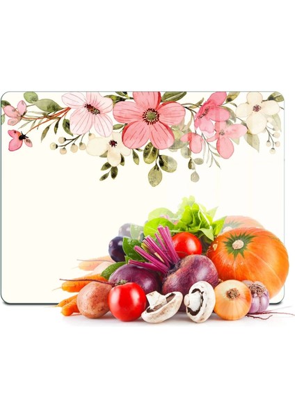 Cam Kesme Tahtası ve Sunumluk ve Sunum Tabağı Vintage Bej Renkli Çiçekler 30 X 40 cm