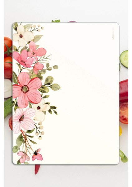 Cam Kesme Tahtası ve Sunumluk ve Sunum Tabağı Vintage Bej Renkli Çiçekler 30 X 40 cm fırsatları