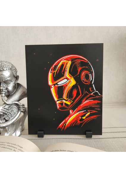 Altındal Home Iron Man’ın Şık Kabartmalı 3D Tablosu 3D Renkli Tablo + Stand  Dekor Dekorasyon