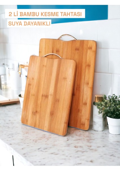 2 Li Kesme Tahtası Seti Metal Saplı Kesme Tahtası Et Sebze Doğrama Tahtası 22X32 cm