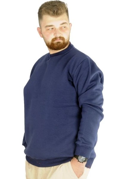 Erkek Sweatshirt Bisiklet Yaka Basic 20131 Indigo