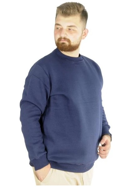 Erkek Sweatshirt Bisiklet Yaka Basic 20131 Indigo