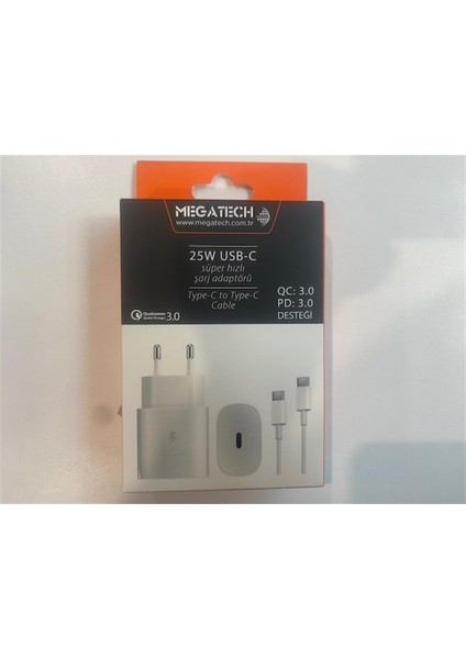 MT-25W Qc:3.0 Pd:3.0 Ev Şarj Kafa+ Type-C To Type-C Şarj Kafası Hızlı Şarj