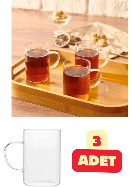 Cam Kupa Bardak Isıya Dayanıklı Kulplu 200 ml Çay Kahve Bardağı