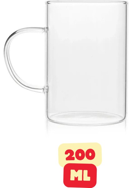 Cam Kupa Bardak Isıya Dayanıklı Kulplu 200 ml Çay Kahve Bardağı