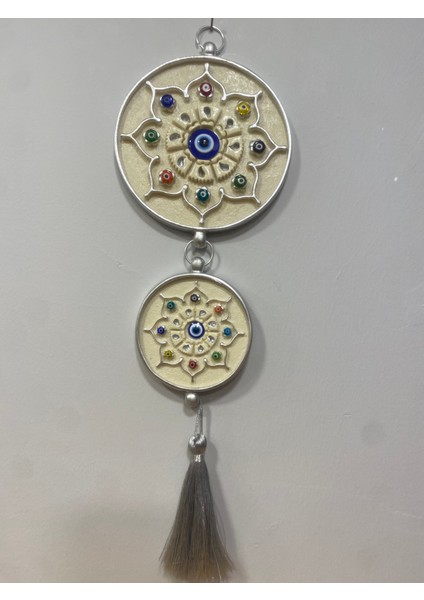 2'li Nazarlık Dekoratif Obje Gümüş Krem