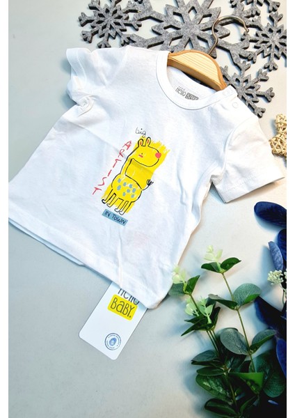 Pamuk Yazlık Bebek T-Shirt Beyaz Artist Baskılı Çocuk Yarım Kollu T-Shirt fiyatları