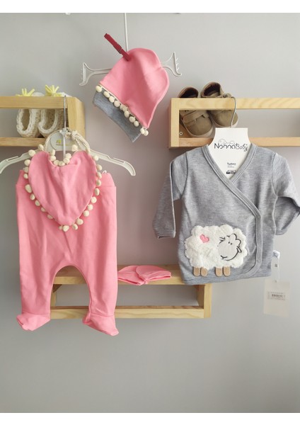 Minilkabebe Kuzu Nakışlı Hastane Çıkış Seti 5 Li pembe 7 li Ağız Mendili HEDİYELİ fiyatları