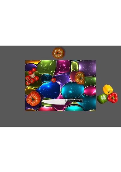 Cam Kesme Tahtası Renkli Boncuklar Desenli 35 X 25 cm