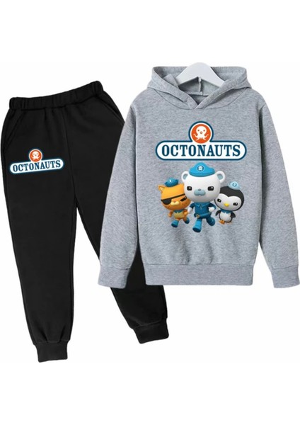 Özel Tasarım Kapüşonlu Octonauts Baskılı Şardonlu Kışlık Erkek Çocuk Eşofman Takımı