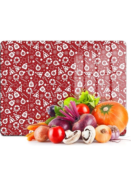 Cam Kesme Tahtası Kırmızı Yılbaşı Desenli 20 X 30 cm