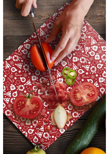 Cam Kesme Tahtası Kırmızı Yılbaşı Desenli 20 X 30 cm fiyatları