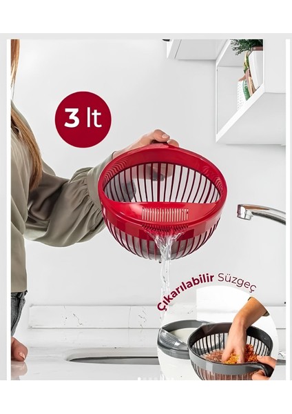 Çıkarılabilir Süzgeçli 3 Litre Çok Amaçlı Makarna Pirinç Süzgeci