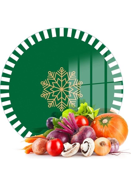 Cam Kesme Tahtası Yuvarlak Yeşil Beyaz Kar Tanesi Desenli 30 X 30 cm