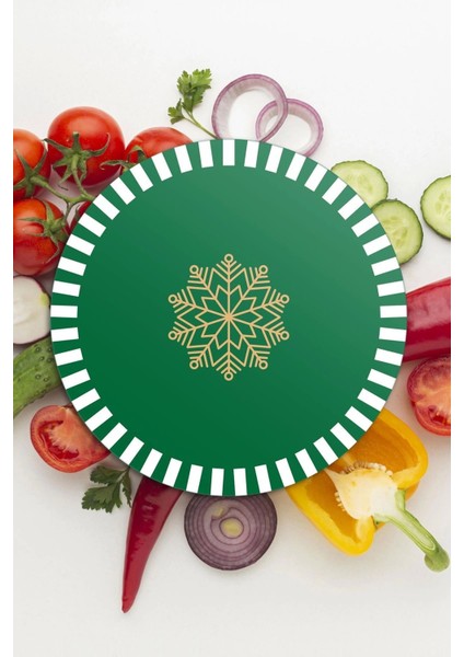 Cam Kesme Tahtası Yuvarlak Yeşil Beyaz Kar Tanesi Desenli 30 X 30 cm fırsatları