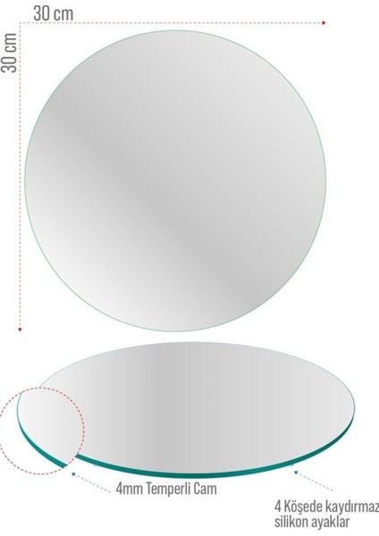Cam Kesme Tahtası Yuvarlak Yeşil Beyaz Kar Tanesi Desenli 30 X 30 cm indirimleri