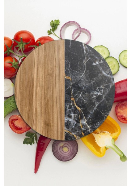 Cam Kesme Tahtası Yuvarlak Ahşap ve Mermer Desenli 30 X 30 cm fırsatları