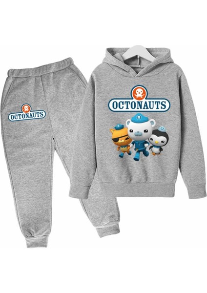 Özel Tasarım Kapüşonlu Octonauts Baskılı Şardonlu Kışlık Erkek Çocuk Eşofman Takımı