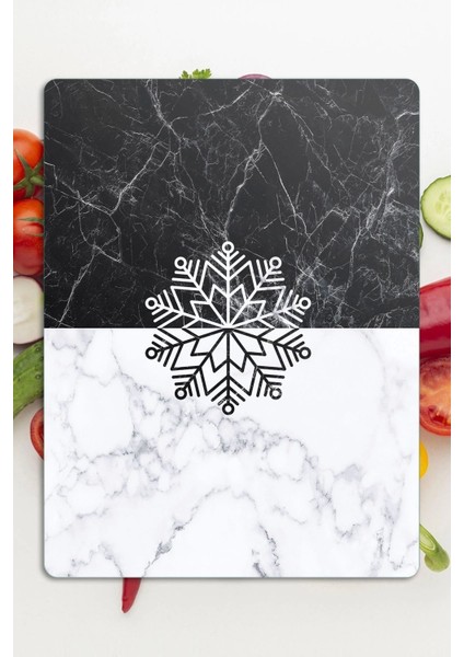 Cam Kesme Tahtası Siyah Beyaz Kar Tanesi Desenli 20X30 cm fırsatları