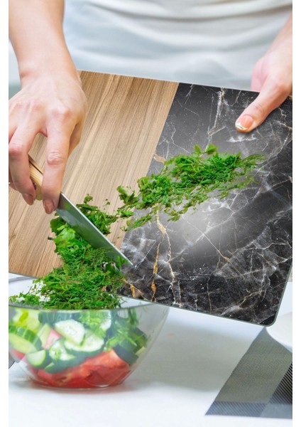 Cam Kesme Tahtası Ahşap Mermer Desenli 20X30 cm indirimleri