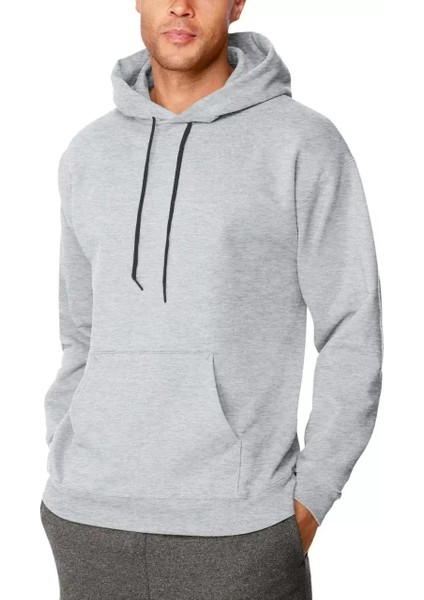 Erkek Uzun Kol Kapşonlu Basic Sweatshirt Hoodie - Gri