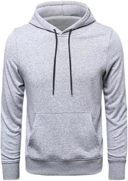 Erkek Uzun Kol Kapşonlu Basic Sweatshirt Hoodie - Gri