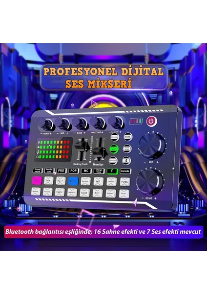 Stüdyo Ses Mikseri Şarjlı F998 Bluetooth DJ Canlı Yayın Kondenser Mikrofon Bağlantısı