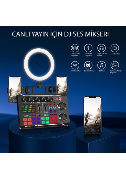 Stüdyo Ses Mikseri Şarjlı F998 Bluetooth DJ Canlı Yayın Kondenser Mikrofon Bağlantısı